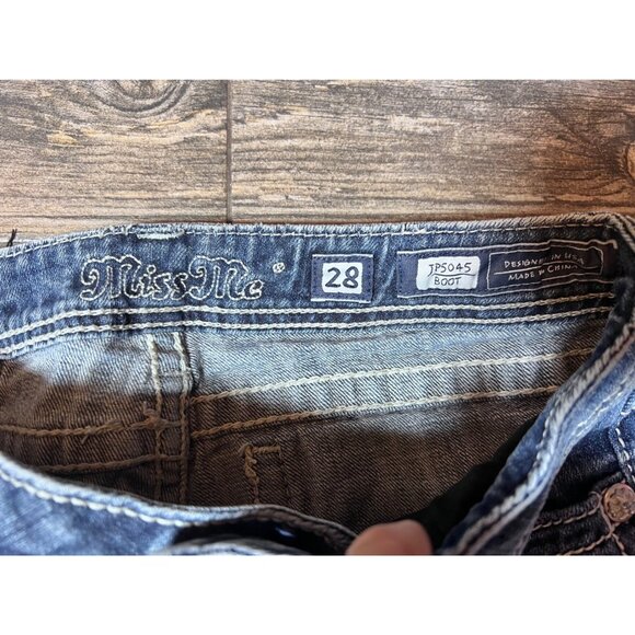 Miss Me Jeans JP5045 Size 28 Boot Cut Embellished Cross Dark Wash Low Rise Y2K - Picture 6 of 9